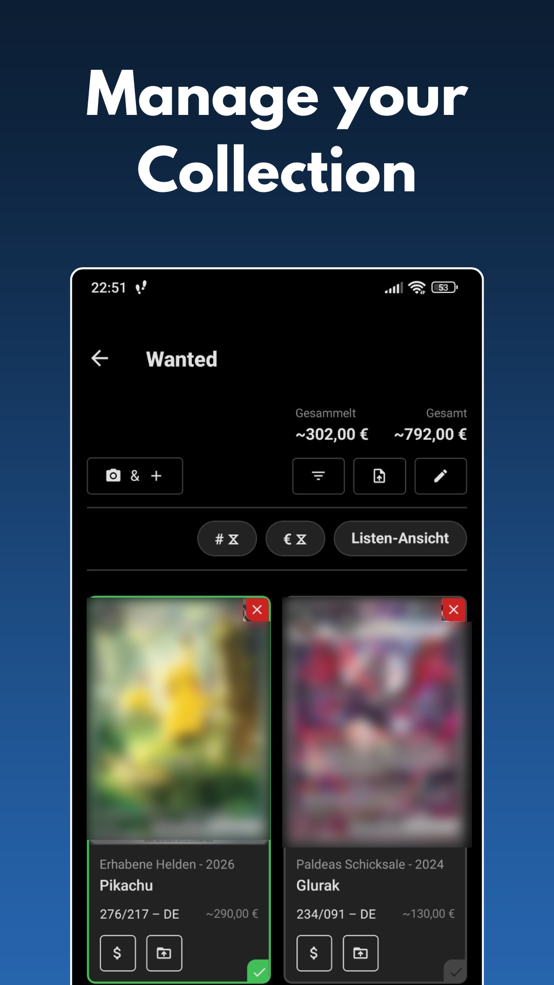 App-Screenshot: Detailansicht einer Karte mit Preisinformation